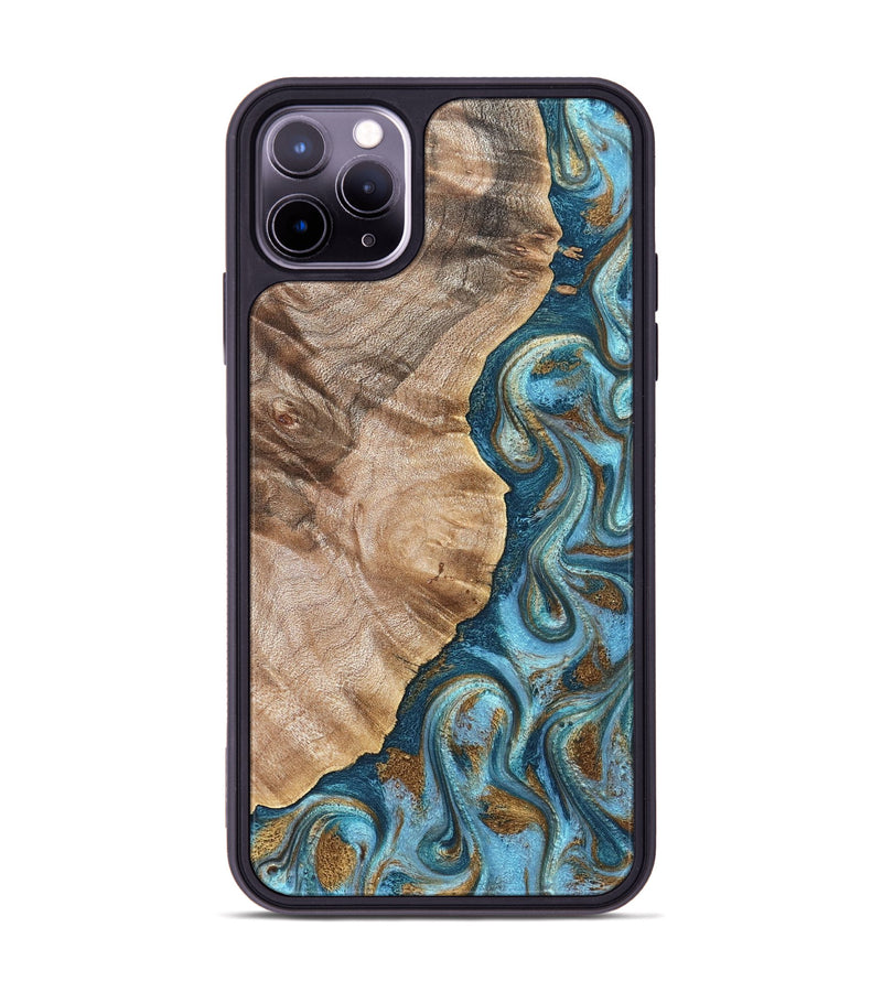 iPhone 11 Pro Max Wood Phone Case - Mavis (Teal & Gold, 824903)