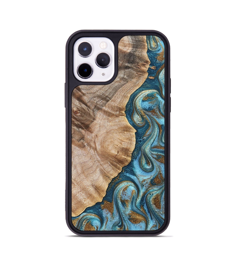 iPhone 11 Pro Wood Phone Case - Mavis (Teal & Gold, 824903)