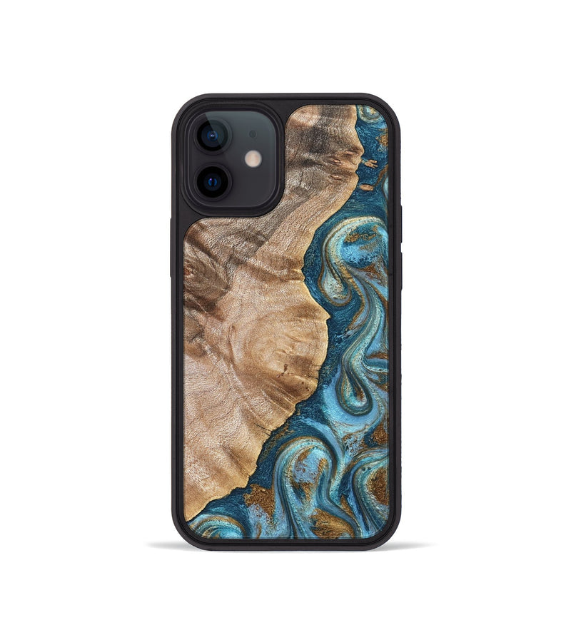 iPhone 12 mini Wood Phone Case - Mavis (Teal & Gold, 824903)