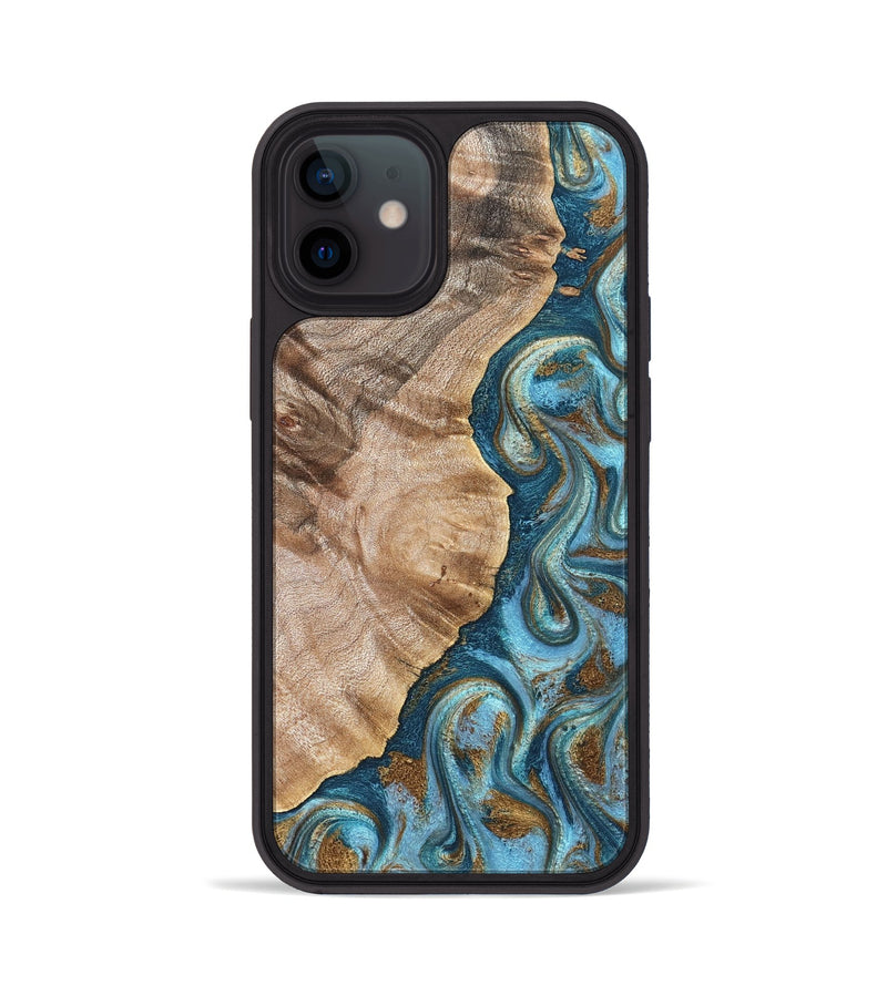 iPhone 12 Wood Phone Case - Mavis (Teal & Gold, 824903)