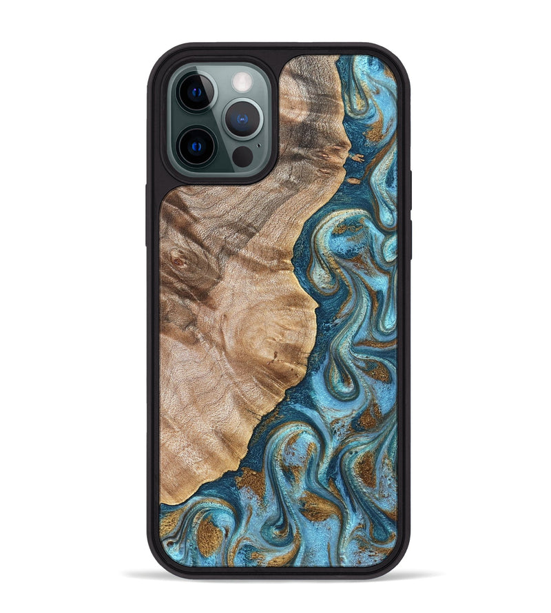 iPhone 12 Pro Max Wood Phone Case - Mavis (Teal & Gold, 824903)