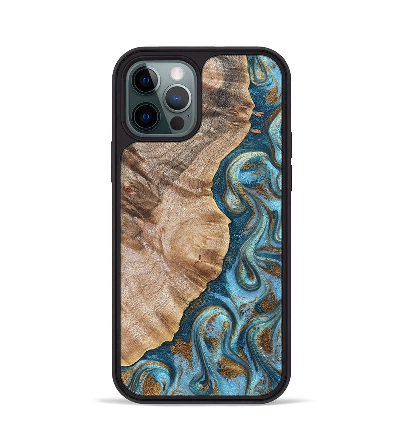 iPhone 12 Pro Wood Phone Case - Mavis (Teal & Gold, 824903)
