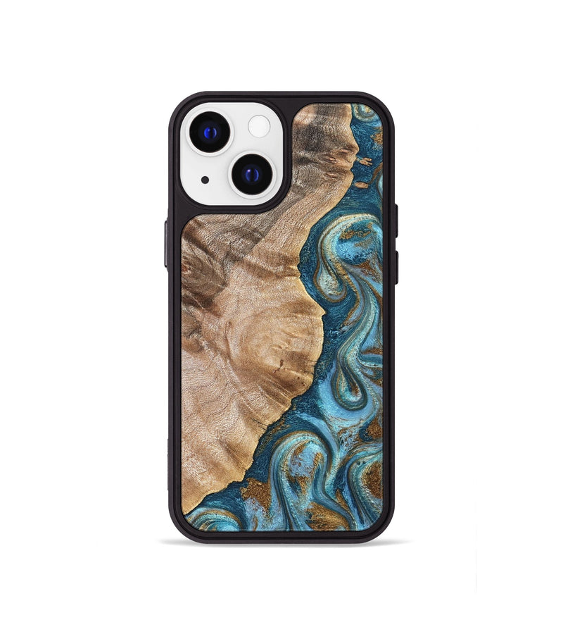iPhone 13 mini Wood Phone Case - Mavis (Teal & Gold, 824903)
