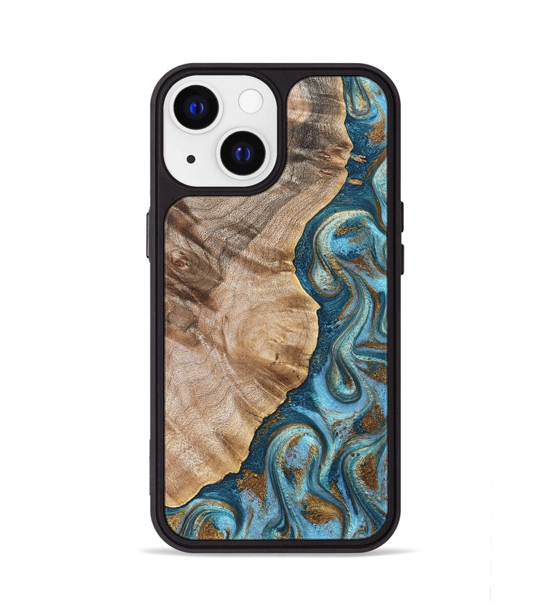 iPhone 13 Wood Phone Case - Mavis (Teal & Gold, 824903)
