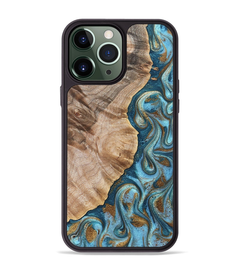 iPhone 13 Pro Max Wood Phone Case - Mavis (Teal & Gold, 824903)