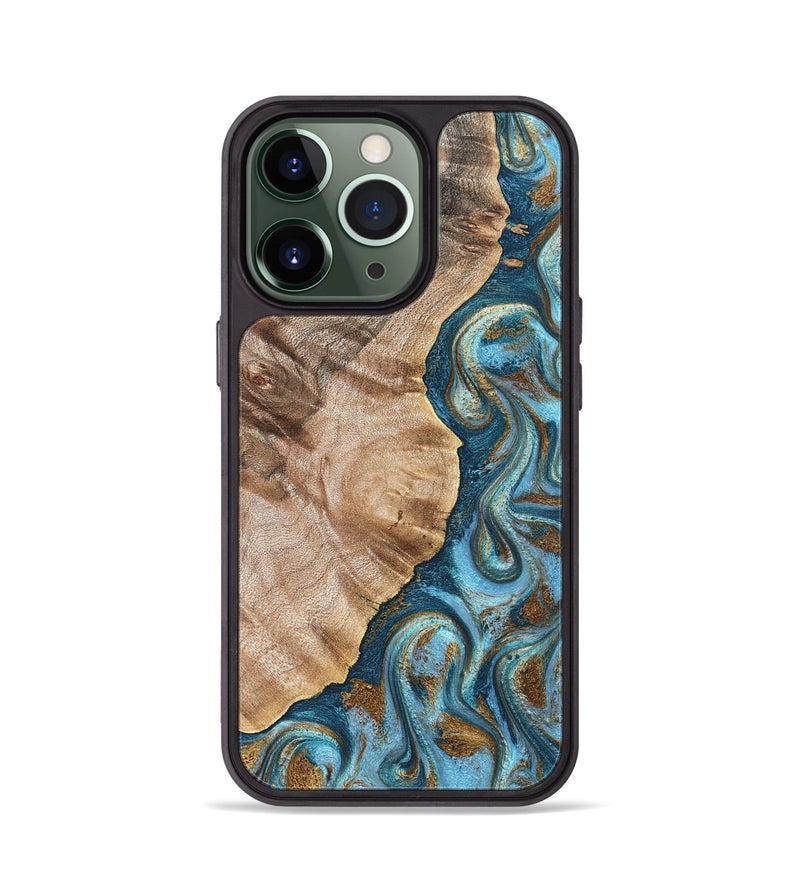 iPhone 13 Pro Wood Phone Case - Mavis (Teal & Gold, 824903)