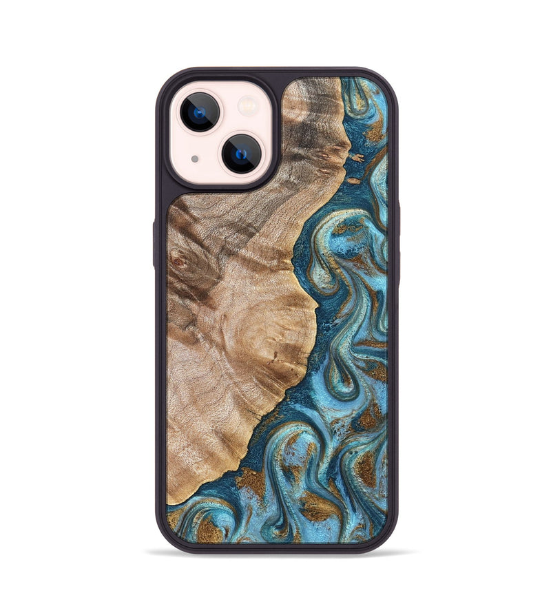 iPhone 14 Wood Phone Case - Mavis (Teal & Gold, 824903)