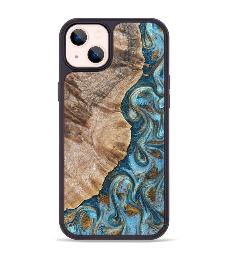 iPhone 14 Plus Wood Phone Case - Mavis (Teal & Gold, 824903)
