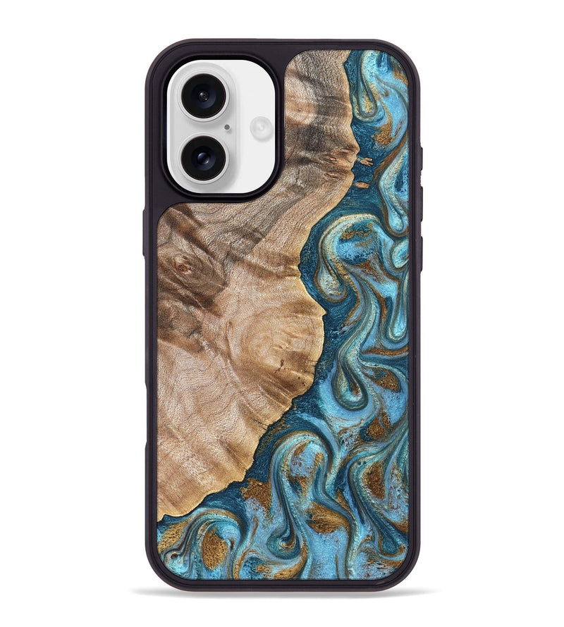 iPhone 16 Plus Wood Phone Case - Mavis (Teal & Gold, 824903)