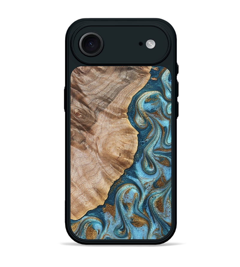iPhone 17 Air Wood Phone Case - Mavis (Teal & Gold, 824903)