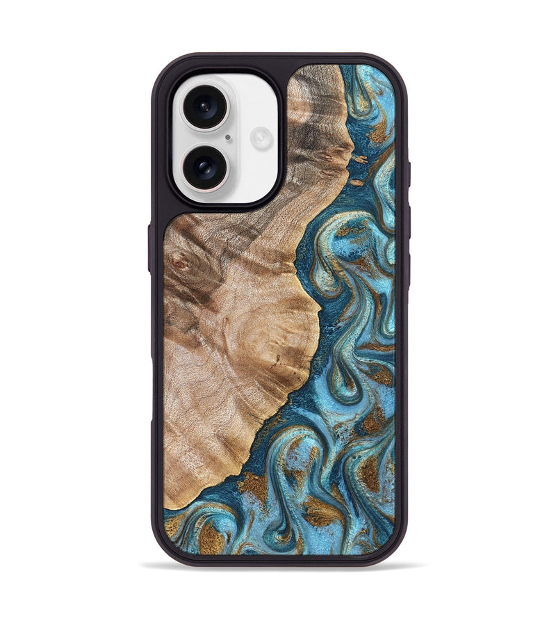 iPhone 17 Wood Phone Case - Mavis (Teal & Gold, 824903)