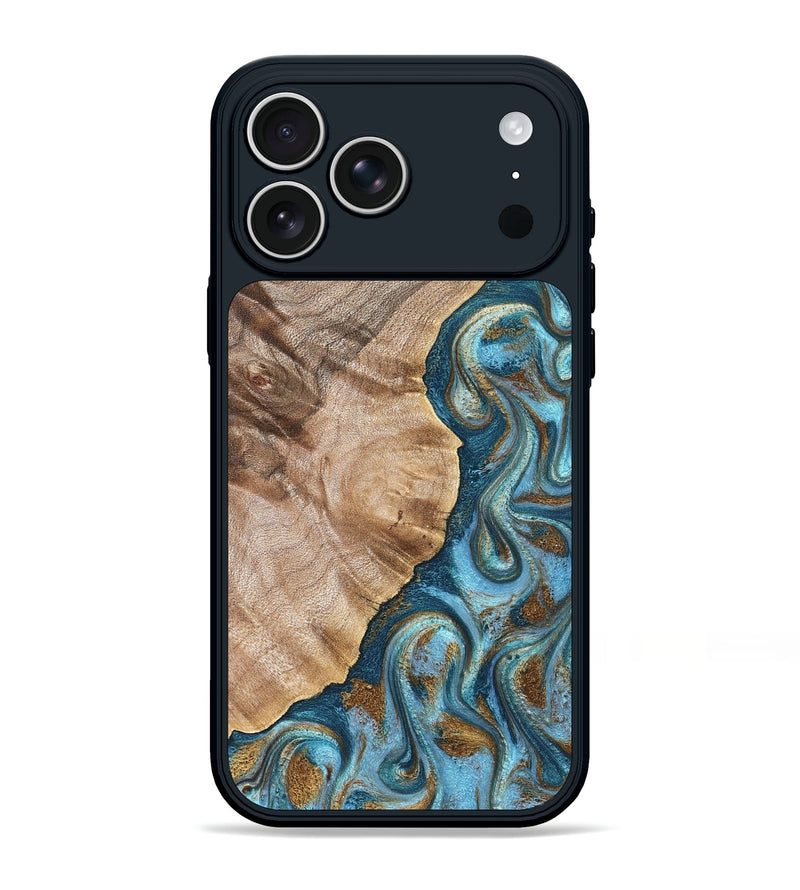 iPhone 17 Pro Max Wood Phone Case - Mavis (Teal & Gold, 824903)