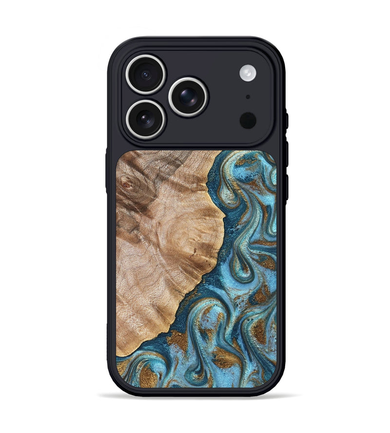 iPhone 17 Pro Wood Phone Case - Mavis (Teal & Gold, 824903)
