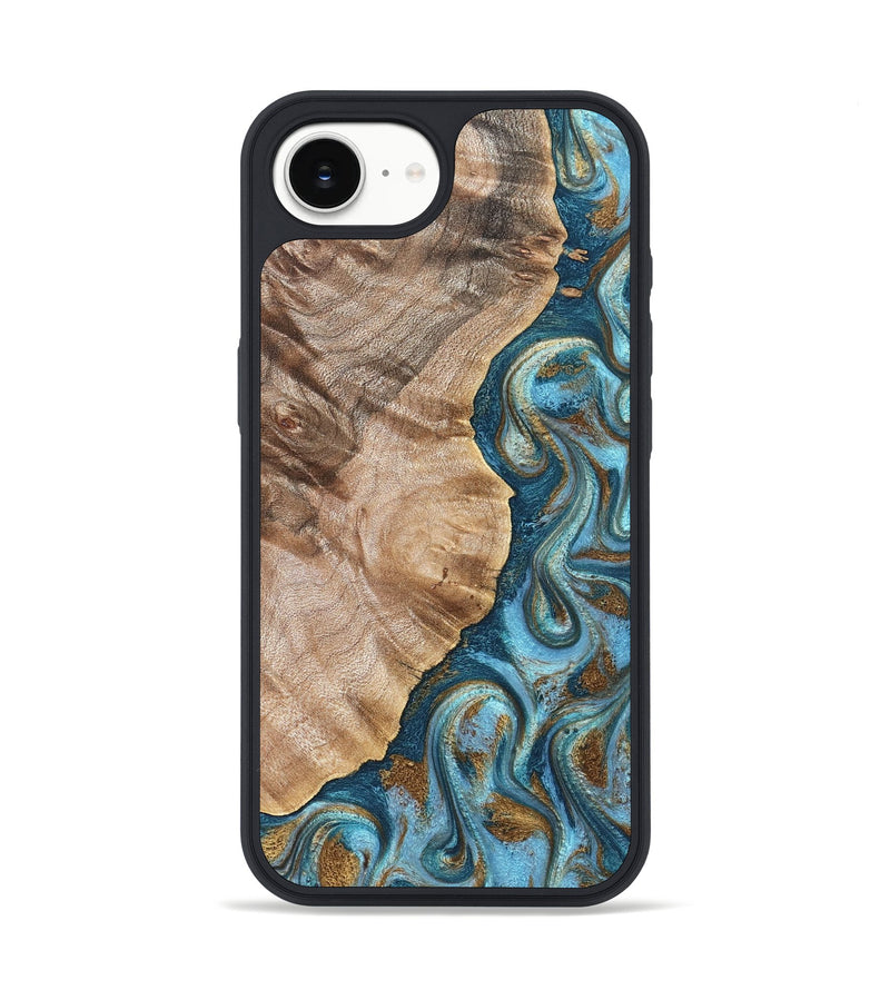 iPhone 17e Wood Phone Case - Mavis (Teal & Gold, 824903)