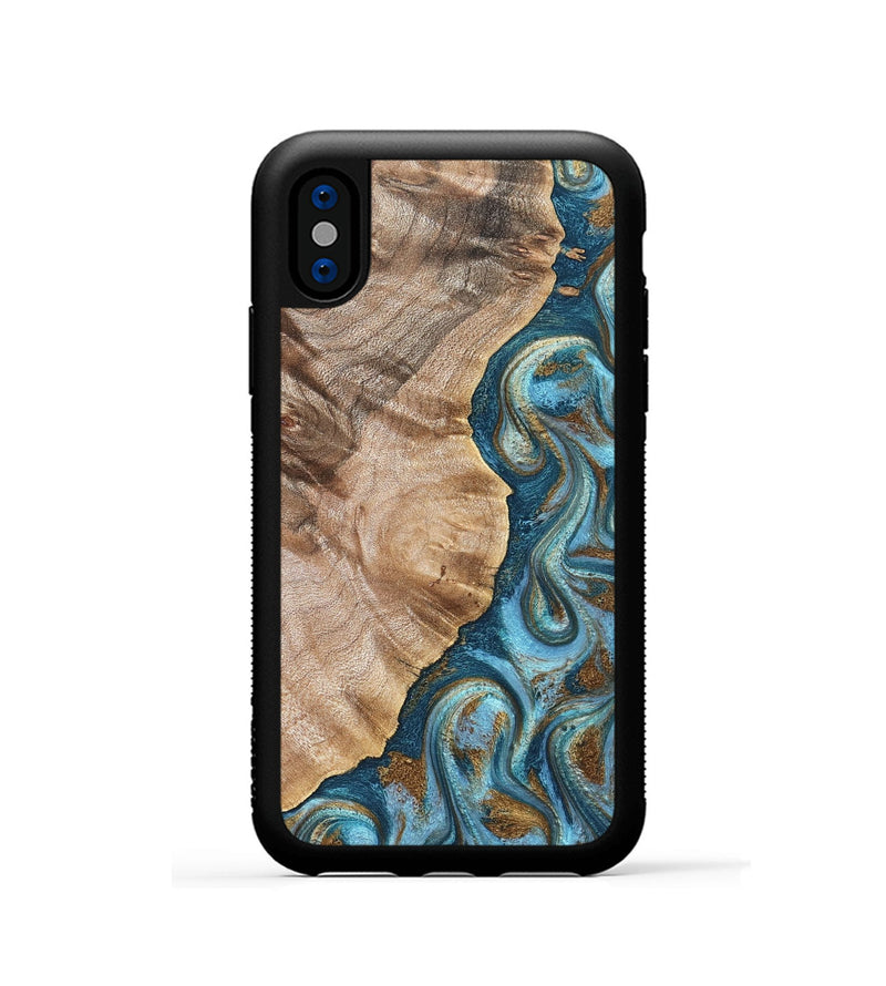 iPhone Xs Wood Phone Case - Mavis (Teal & Gold, 824903)