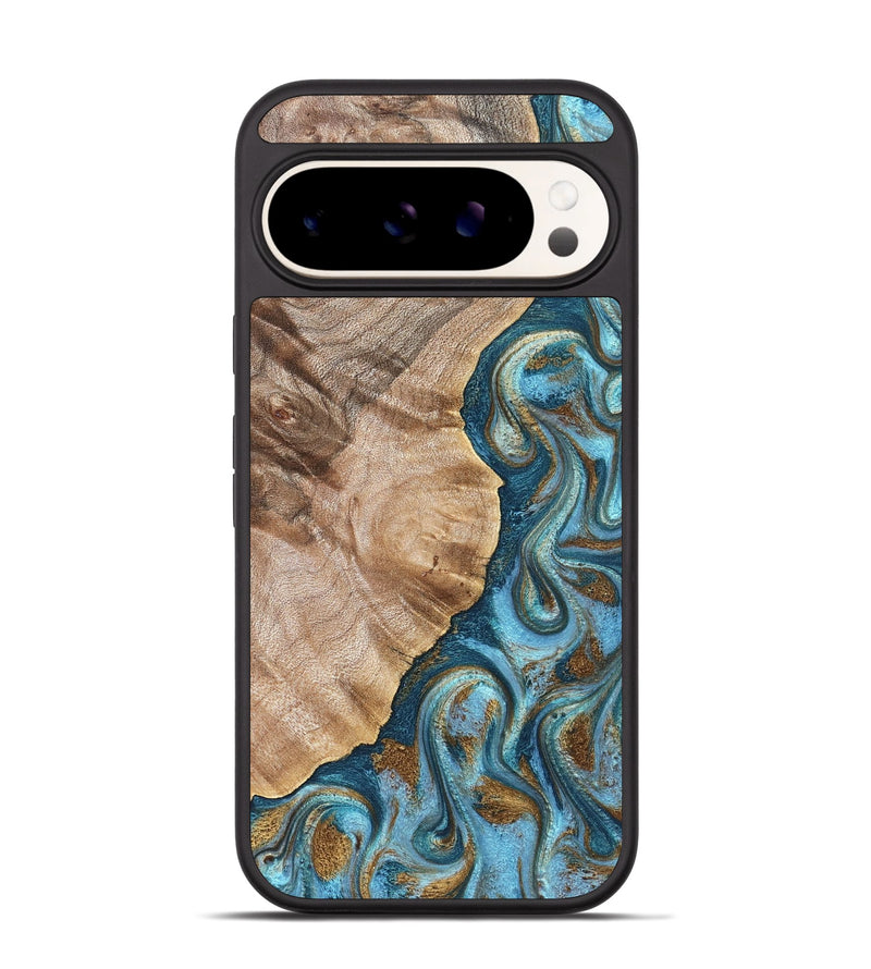 Pixel 9 Wood Phone Case - Mavis (Teal & Gold, 824903)