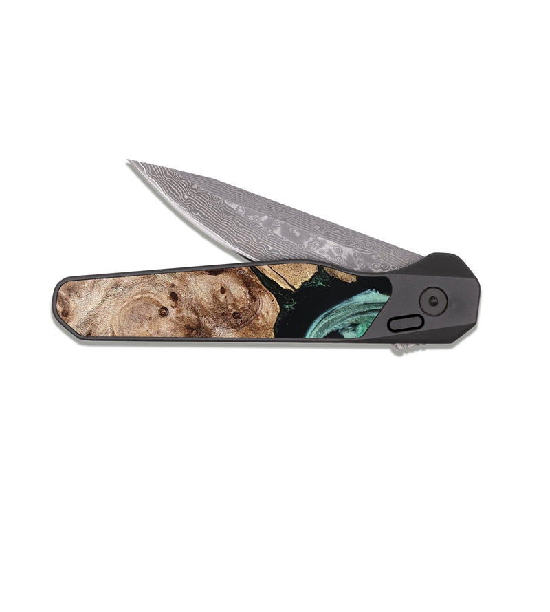 EDC Dark Damascus Wood Pocket Knife - Aryanna (Green, 824904)