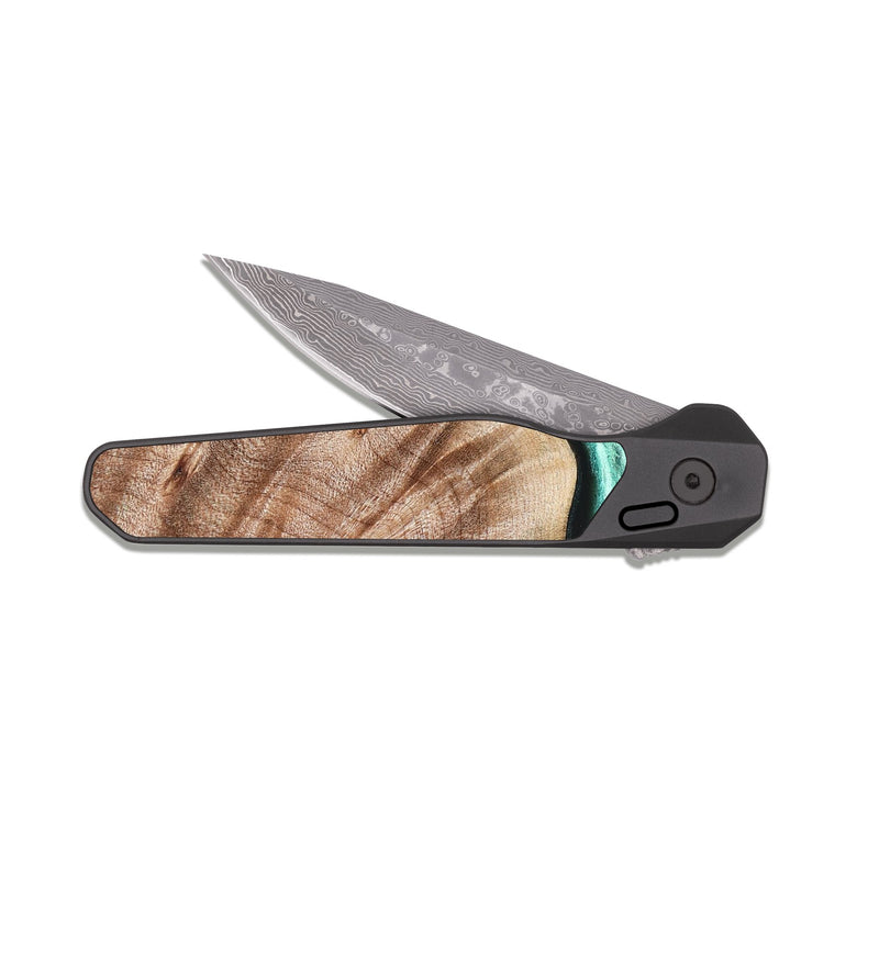 EDC Dark Damascus Wood Pocket Knife - Arya (Green, 824911)