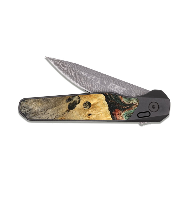 EDC Dark Damascus Wood Pocket Knife - Liddie (Green, 824912)