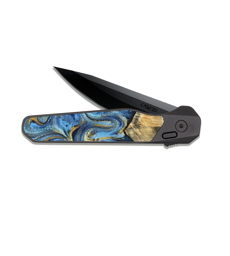 EDC Dark Slate Wood Pocket Knife - Kristyn (Teal & Gold, 824924)