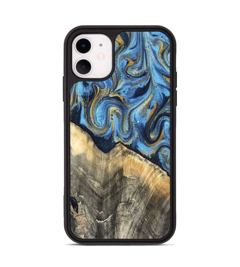 iPhone 11 Wood Phone Case - Kristyn (Teal & Gold, 824924)