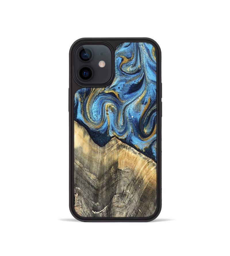 iPhone 12 mini Wood Phone Case - Kristyn (Teal & Gold, 824924)