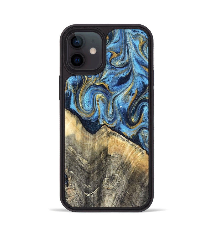iPhone 12 Wood Phone Case - Kristyn (Teal & Gold, 824924)