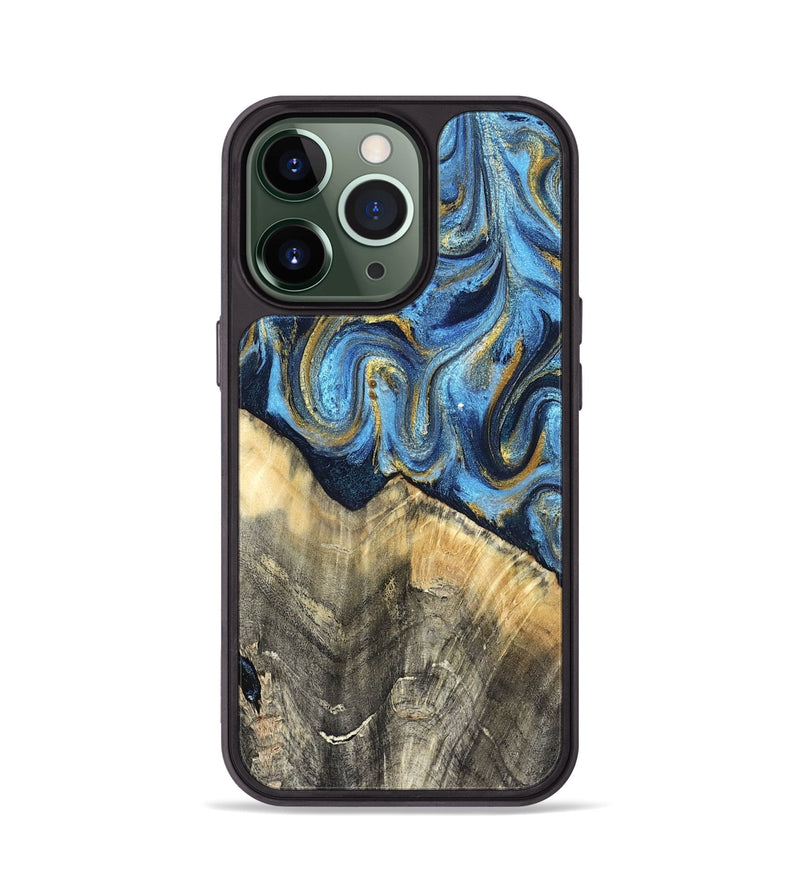 iPhone 13 Pro Wood Phone Case - Kristyn (Teal & Gold, 824924)