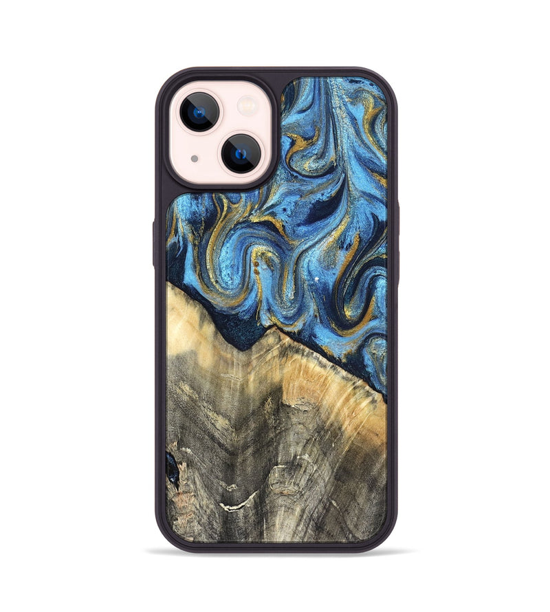 iPhone 14 Wood Phone Case - Kristyn (Teal & Gold, 824924)
