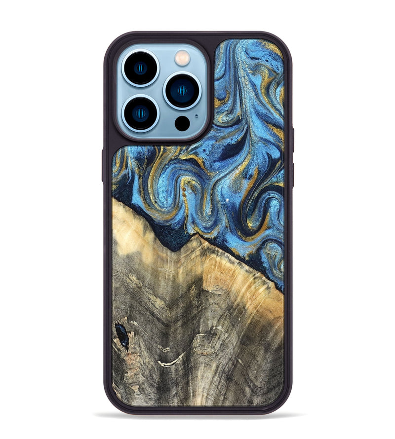 iPhone 14 Pro Max Wood Phone Case - Kristyn (Teal & Gold, 824924)