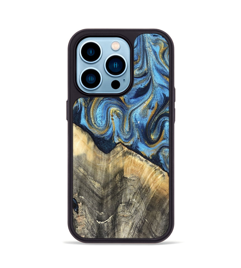 iPhone 14 Pro Wood Phone Case - Kristyn (Teal & Gold, 824924)