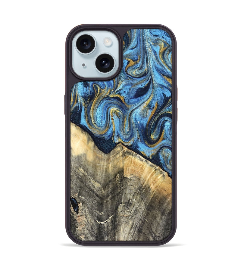 iPhone 15 Wood Phone Case - Kristyn (Teal & Gold, 824924)