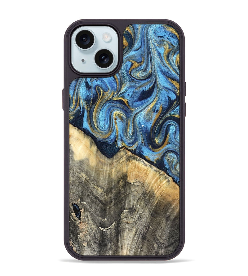 iPhone 15 Plus Wood Phone Case - Kristyn (Teal & Gold, 824924)