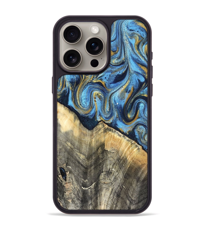 iPhone 15 Pro Max Wood Phone Case - Kristyn (Teal & Gold, 824924)