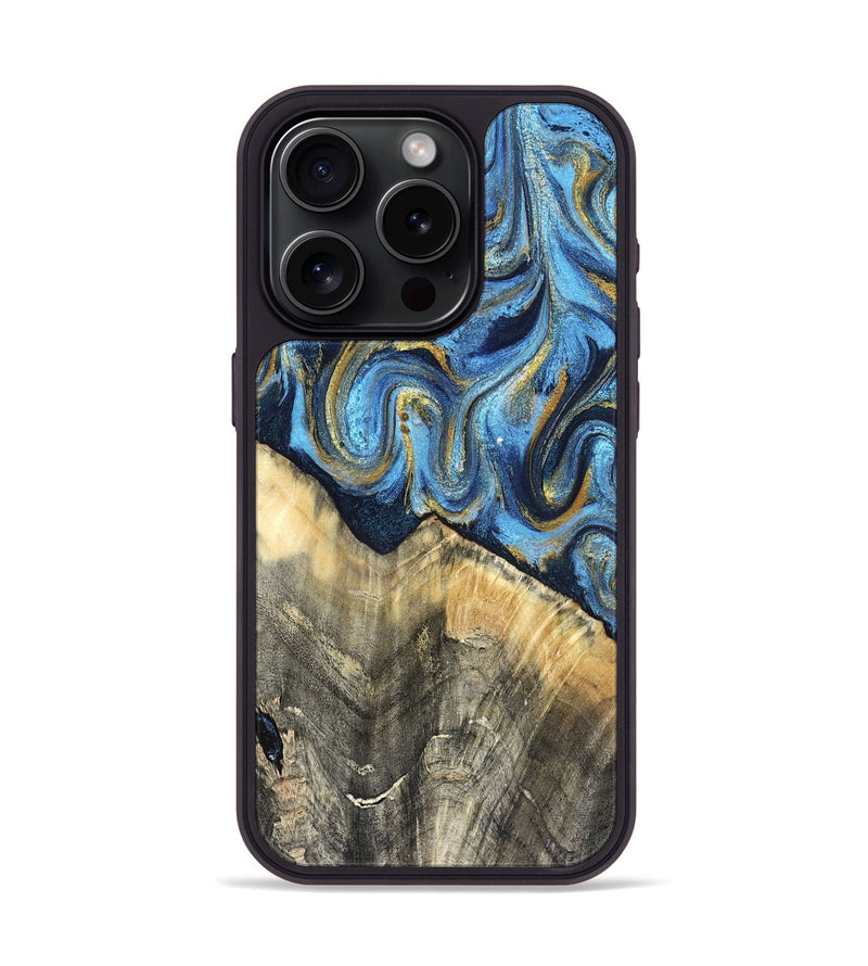 iPhone 15 Pro Wood Phone Case - Kristyn (Teal & Gold, 824924)