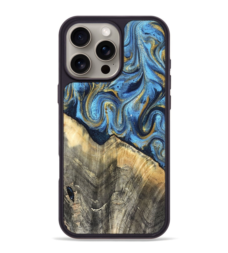 iPhone 16 Pro Max Wood Phone Case - Kristyn (Teal & Gold, 824924)