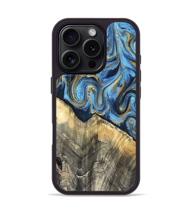 iPhone 16 Pro Wood Phone Case - Kristyn (Teal & Gold, 824924)