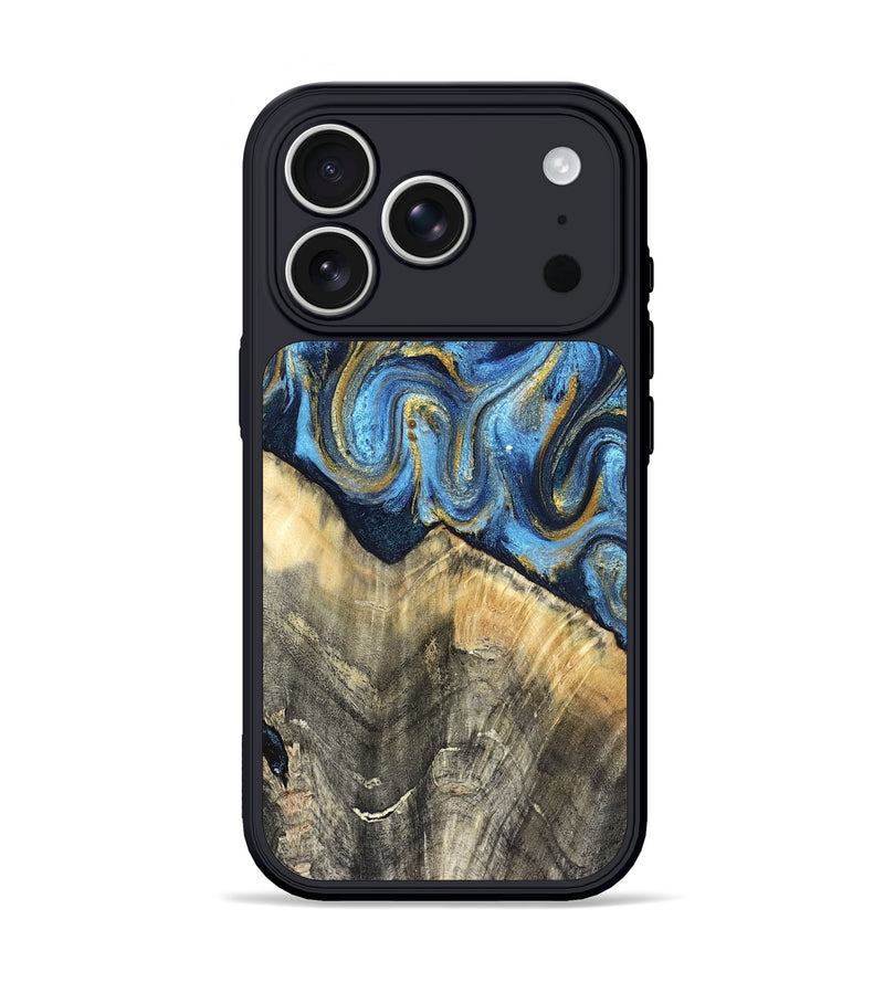 iPhone 17 Pro Wood Phone Case - Kristyn (Teal & Gold, 824924)