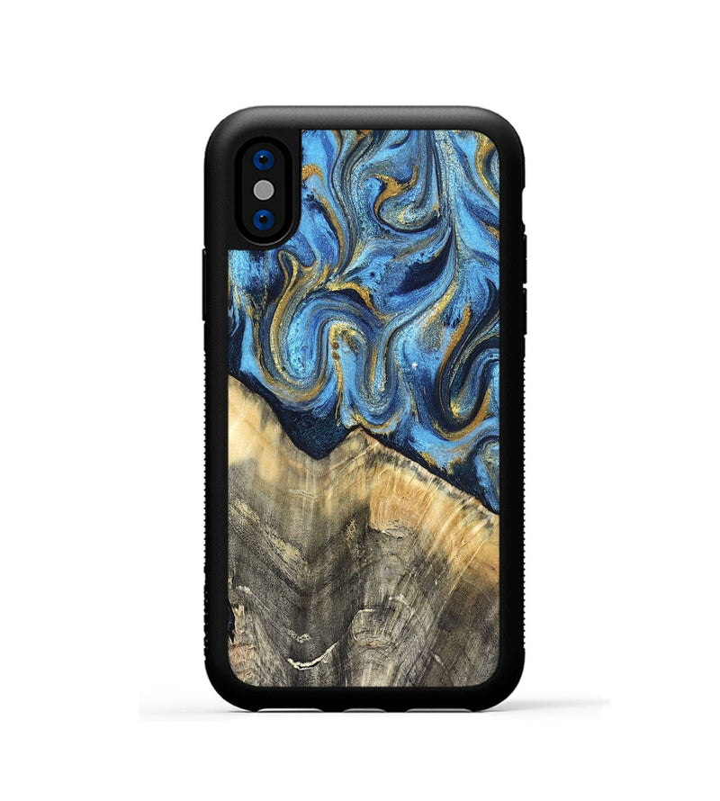 iPhone Xs Wood Phone Case - Kristyn (Teal & Gold, 824924)