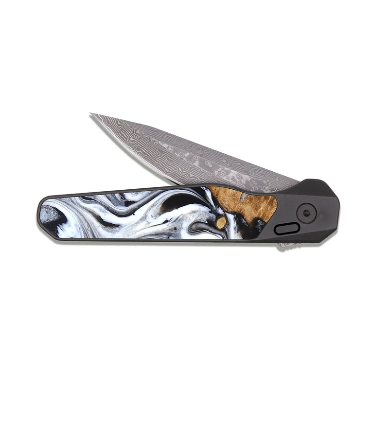 EDC Dark Damascus Wood Pocket Knife - Robbie (Black & White, 824947)