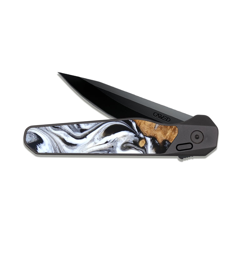 EDC Dark Slate Wood Pocket Knife - Robbie (Black & White, 824947)