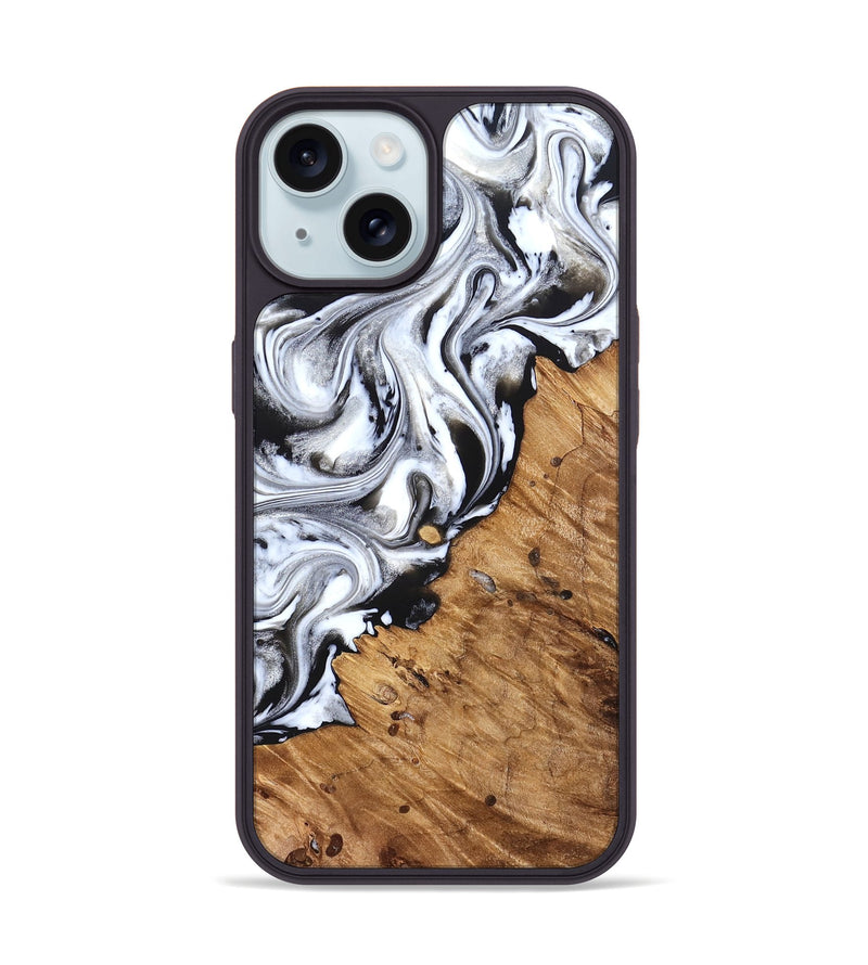 iPhone 15 Wood Phone Case - Robbie (Black & White, 824947)