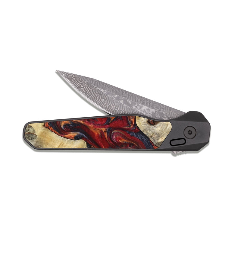 EDC Dark Damascus Wood Pocket Knife - Verona (Red, 824955)