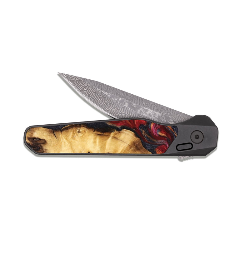 EDC Dark Damascus Wood Pocket Knife - Carrol (Red, 824962)