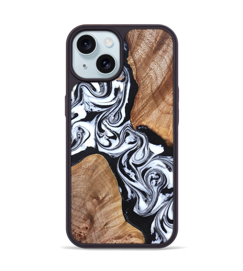 iPhone 15 Wood Phone Case - Lashawn (Black & White, 824964)