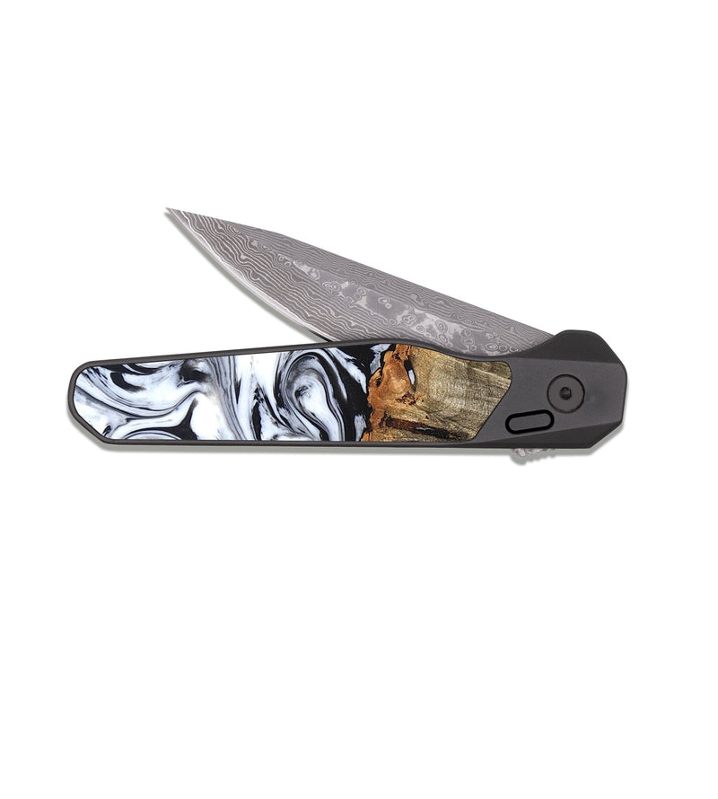 EDC Dark Damascus Wood Pocket Knife - Katelin (Black & White, 824965)