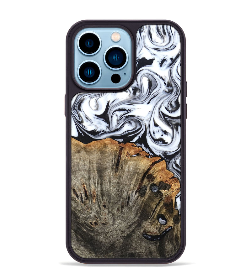 iPhone 14 Pro Max Wood Phone Case - Katelin (Black & White, 824965)