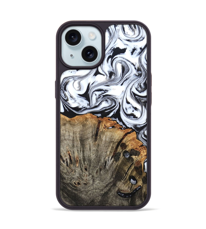 iPhone 15 Wood Phone Case - Katelin (Black & White, 824965)