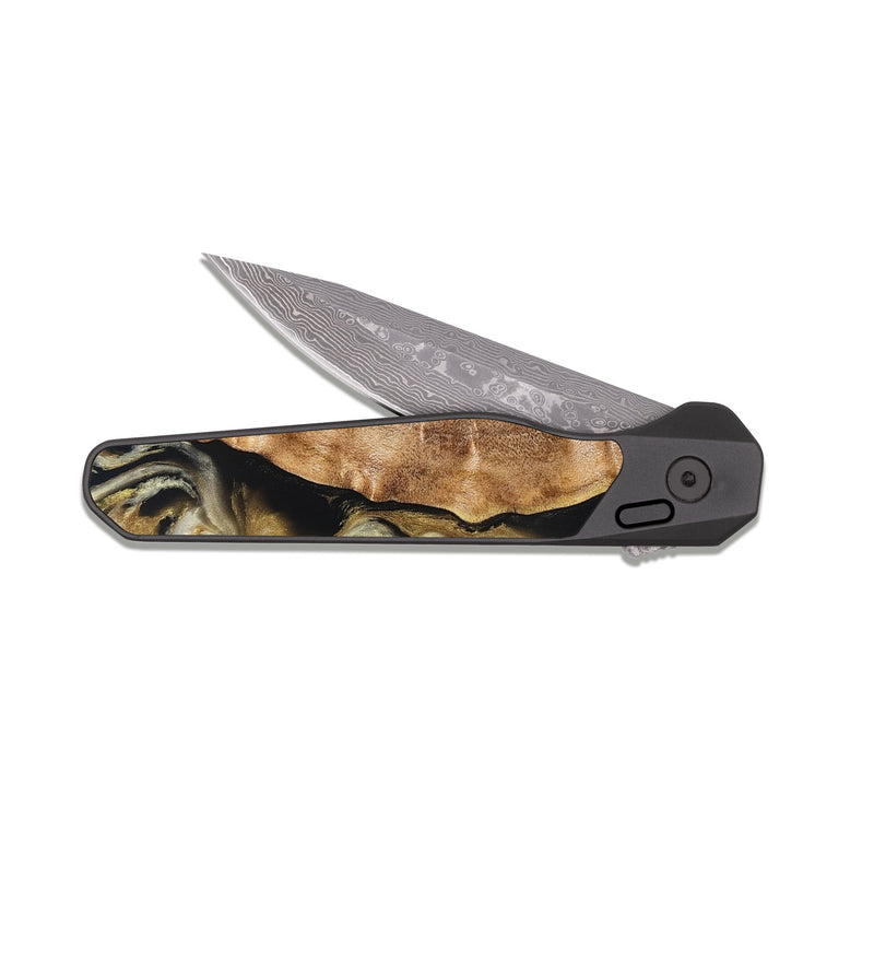 EDC Dark Damascus Wood Pocket Knife - Olivia (Black & White, 824967)