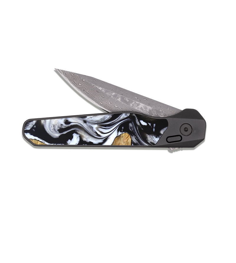 EDC Dark Damascus Wood Pocket Knife - Jaelyn (Black & White, 824968)